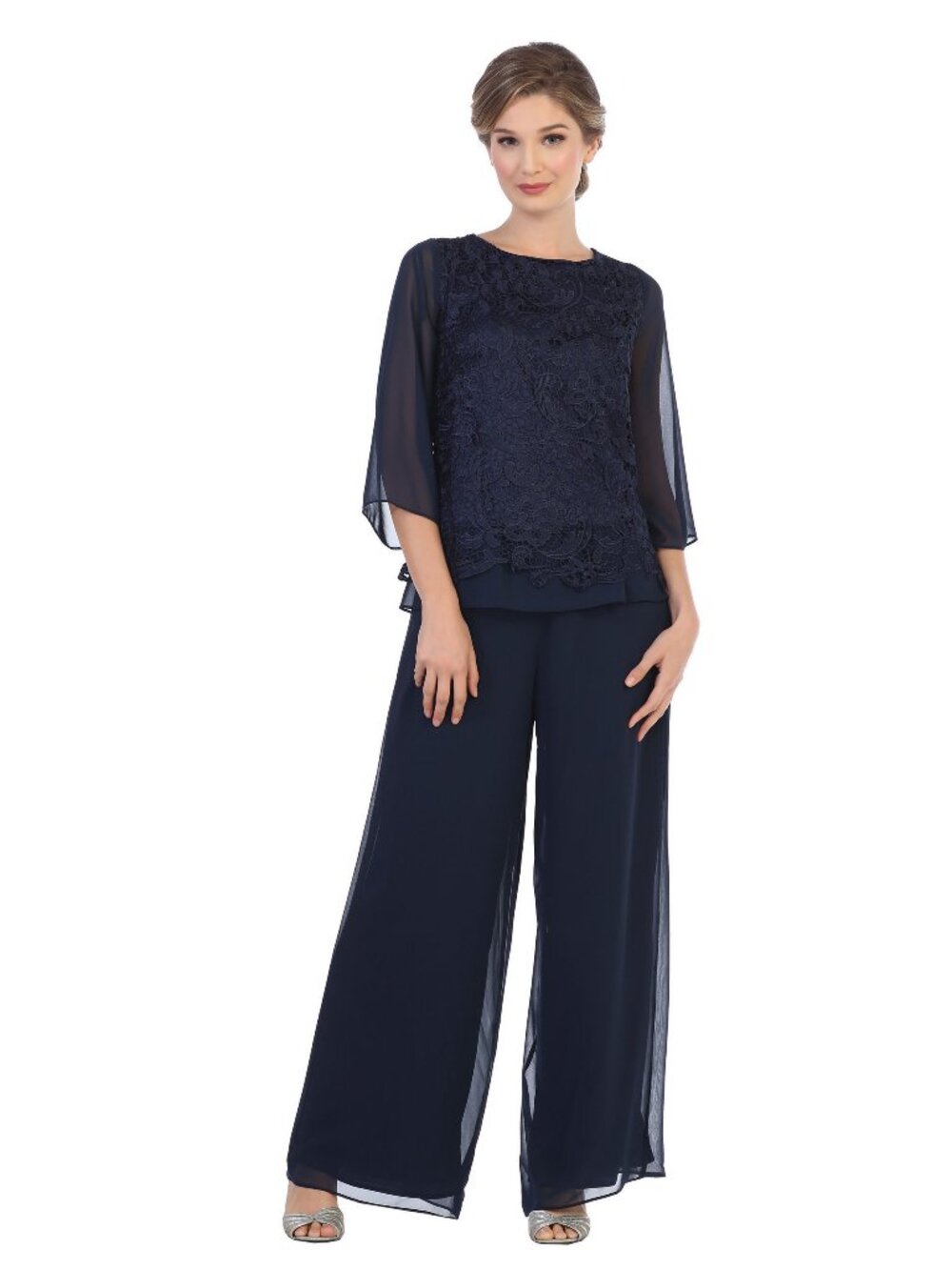Eva USA Ladies Formal Pant Suit Set-#3289-SIZE 2X - NAVY BLUE-New With Tags